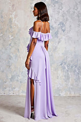 Dressystars Cold Shoulder Lilac Ruffled Long Chiffon Formal Dress
