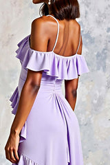 Dressystars Cold Shoulder Lilac Ruffled Long Chiffon Formal Dress