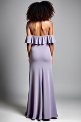 Dressystars Cold Shoulder Ruffled Lilac Long Formal Dress With Slit