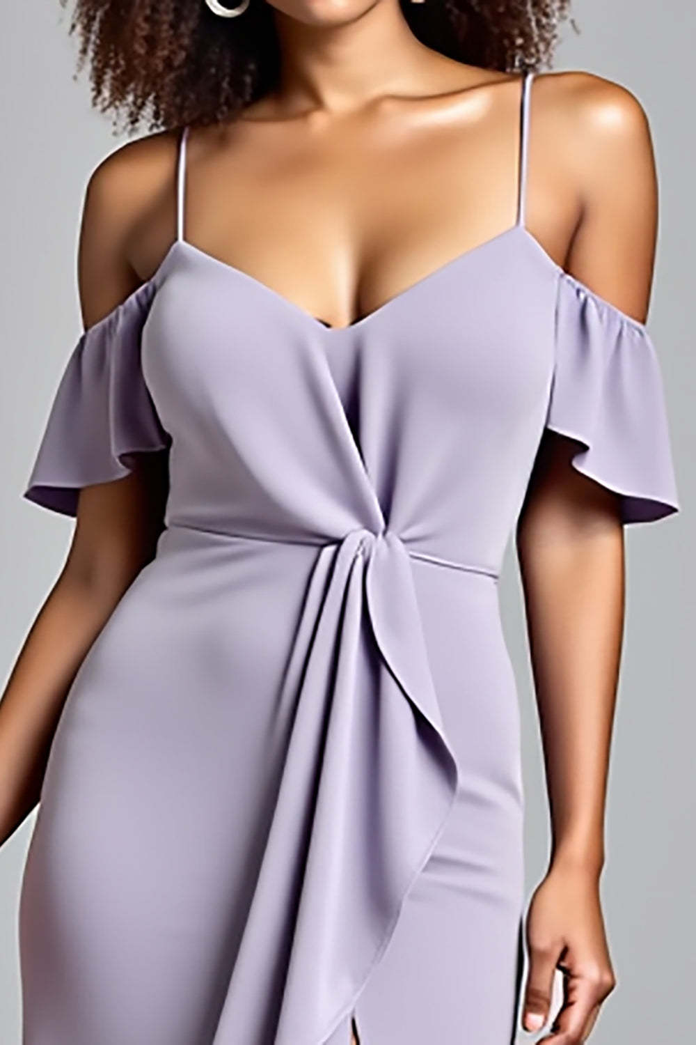 Dressystars Cold Shoulder Ruffled Lilac Long Formal Dress With Slit
