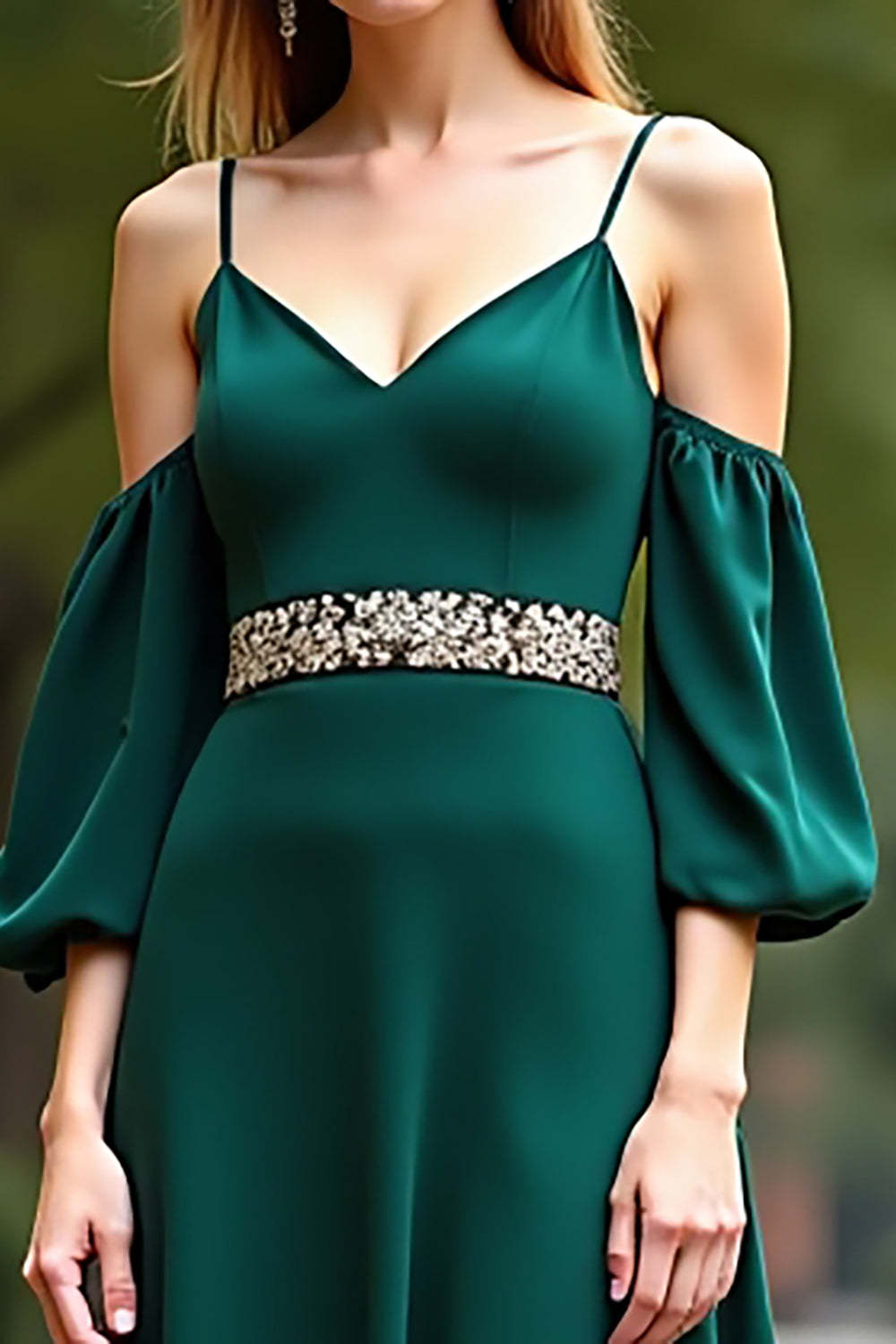 Dressystars Cold Shoulder Satin Dark Green Wedding Guest Dress Long Formal Dress