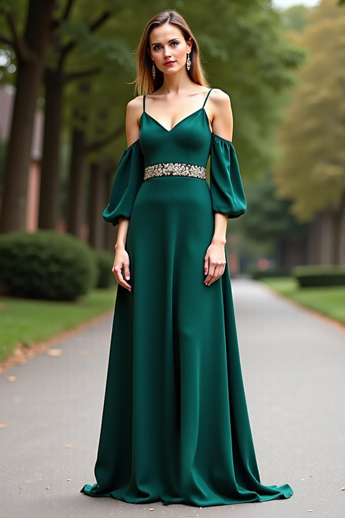 Dressystars Cold Shoulder Satin Dark Green Wedding Guest Dress Long Formal Dress Dressystars Cold Shoulder Satin Dark Green Wedding Guest Dress Long Formal Dress