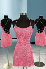 Dressystars Coral Homecoming Dress Short Tight Prom Dress with Lace Beading