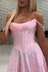 Dressystars Corset Pink Off the Shoulder Pearls Short Homecoming Dress