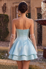 Dressystars Corset Satin Ruffled Sky Blue A Line Short Homecoming Dress