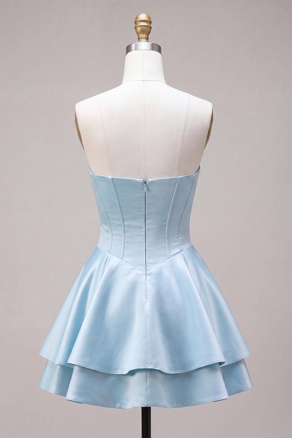 Dressystars Corset Satin Ruffled Sky Blue A Line Short Homecoming Dress