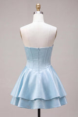 Dressystars Corset Satin Ruffled Sky Blue A Line Short Homecoming Dress