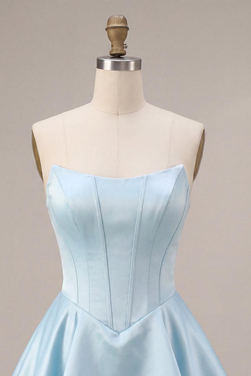 Dressystars Corset Satin Ruffled Sky Blue A Line Short Homecoming Dress