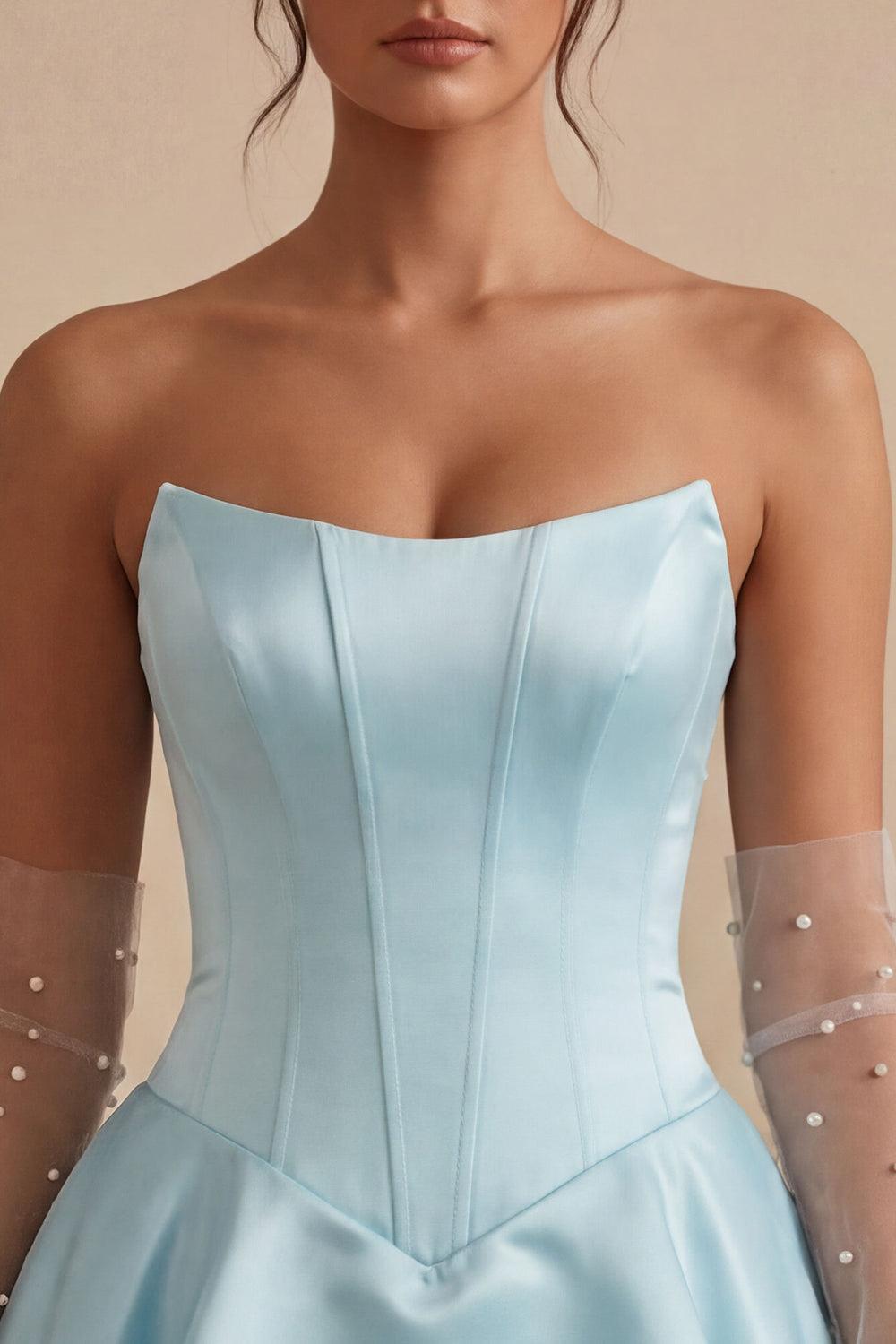 Dressystars Corset Satin Ruffled Sky Blue A Line Short Homecoming Dress