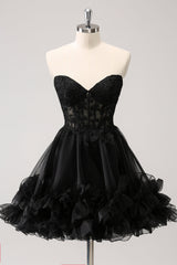 Dressystars Cute Pink Homecoming Dress Strapless Corset A Line Tiered Short Prom Dress