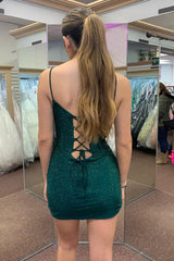 Dressystars Dark Green Homecoming Dress Corset Beaded Tight Short Prom Dress