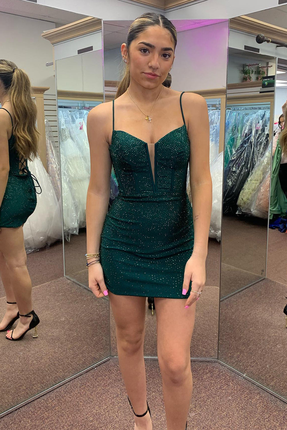 Dressystars Dark Green Homecoming Dress Corset Beaded Tight Short Prom Dress