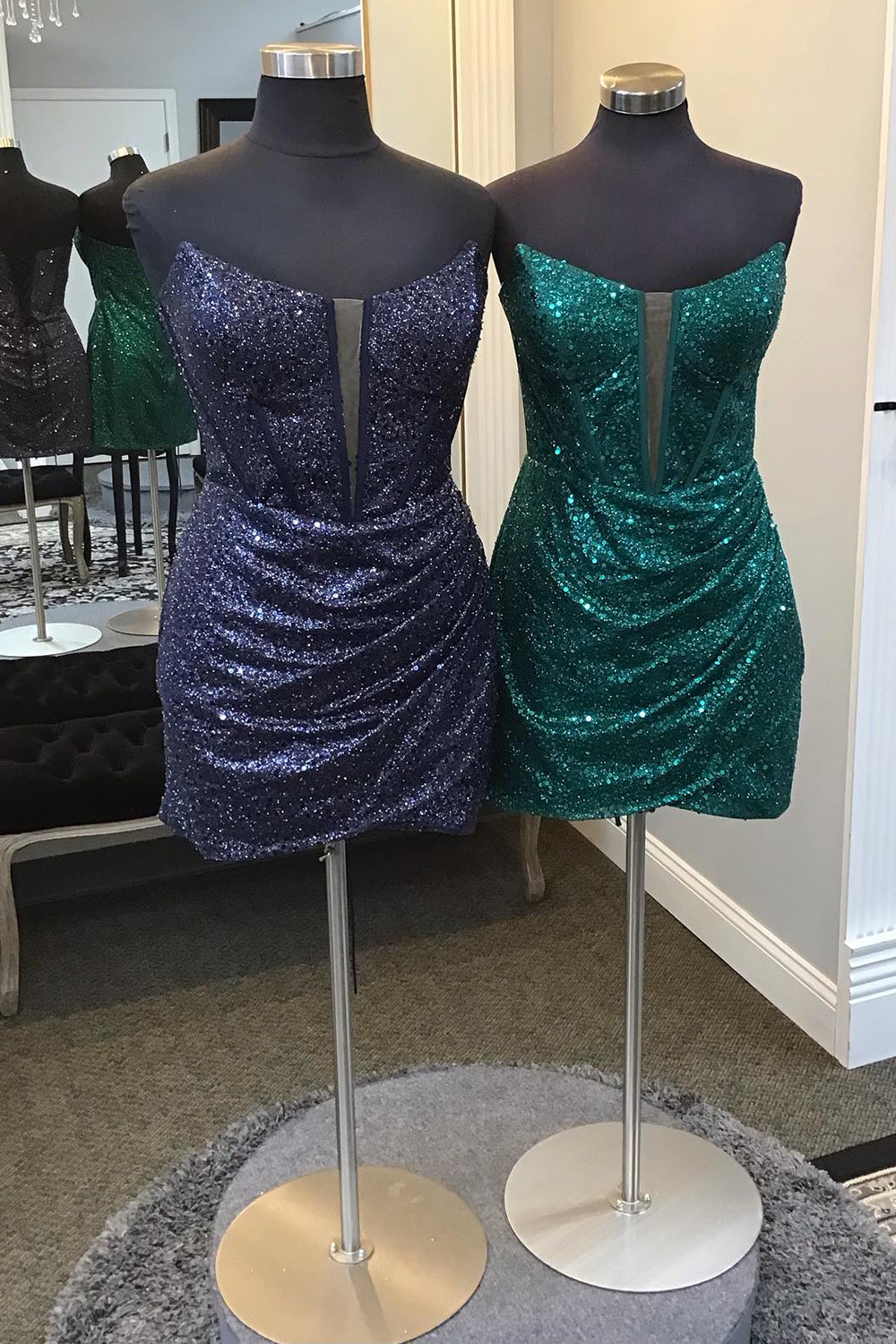Dressystars Dark Green Homecoming Dress Corset Tight Short Prom Dress with Sequin