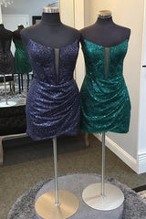 Dressystars Dark Green Homecoming Dress Corset Tight Short Prom Dress with Sequin