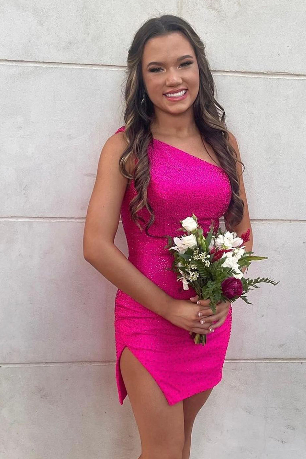 Dressystars Dark Green Homecoming Dress Sequin One Shoulder Tight Prom Dress with Slit