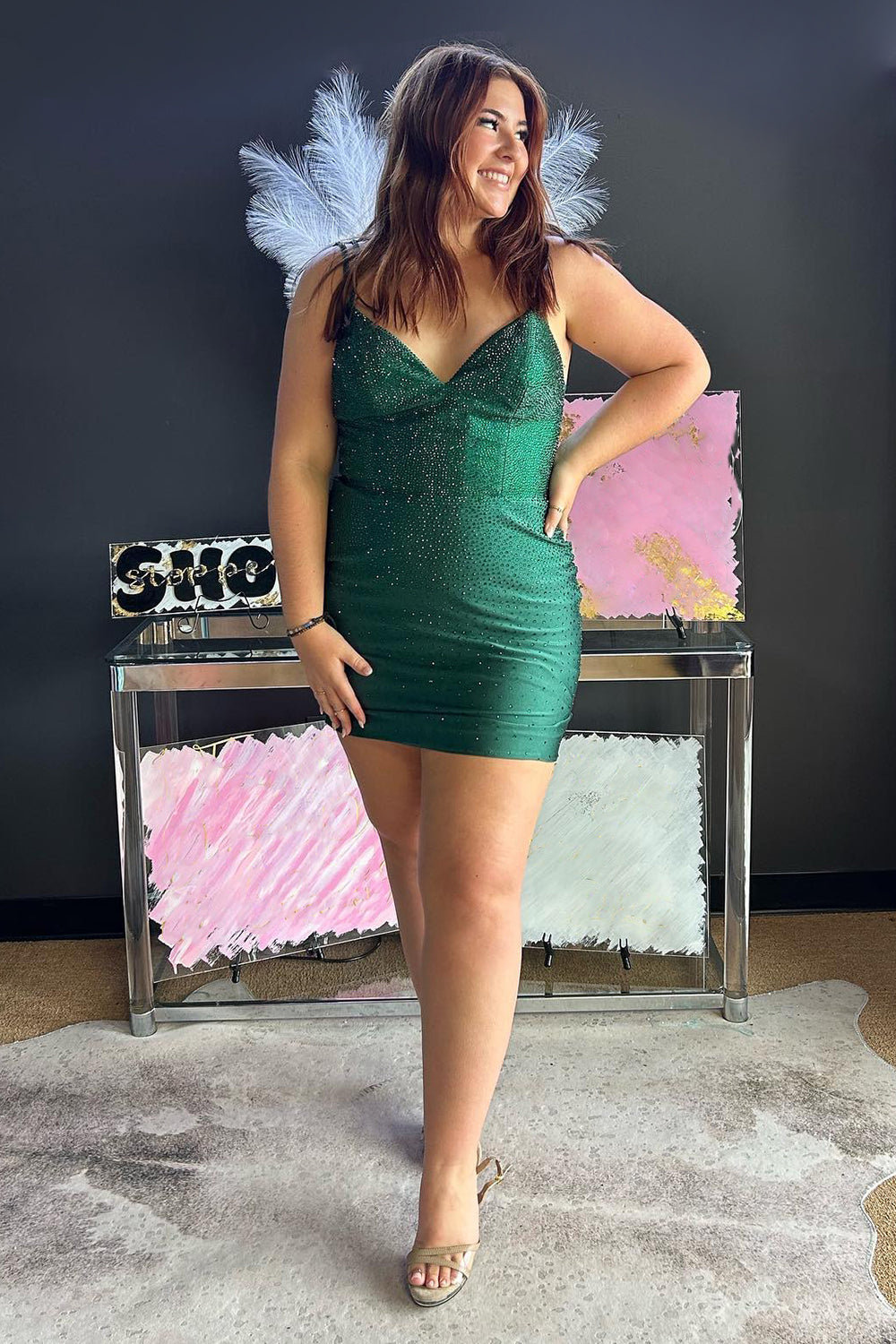 Dressystars Dark Green Homecoming Dress Spaghetti Straps Beaded Backless Tight Prom Dress