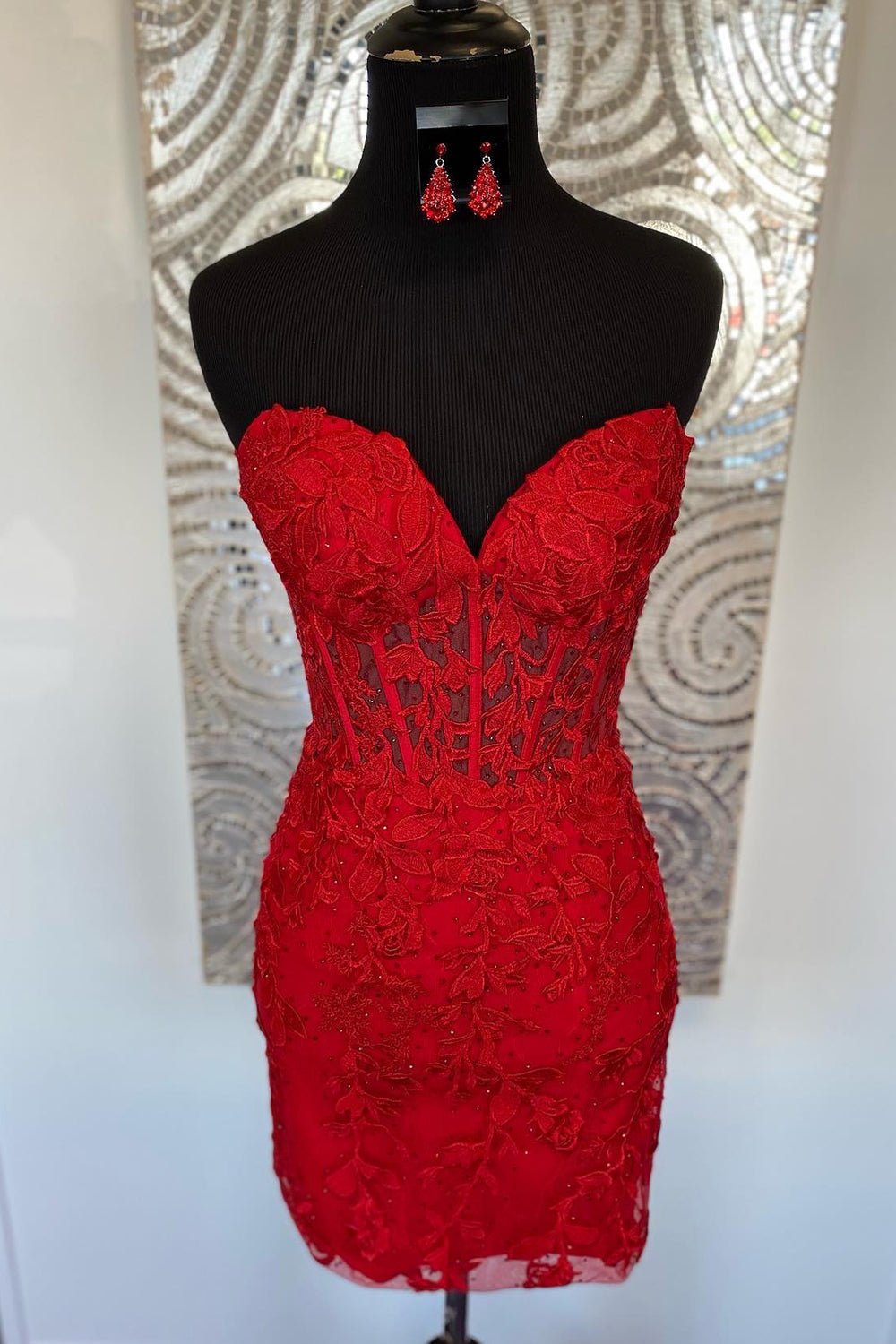 Dressystars Dark Green Homecoming Dress Strapless Corset Tight Short Prom Dress with Appliques