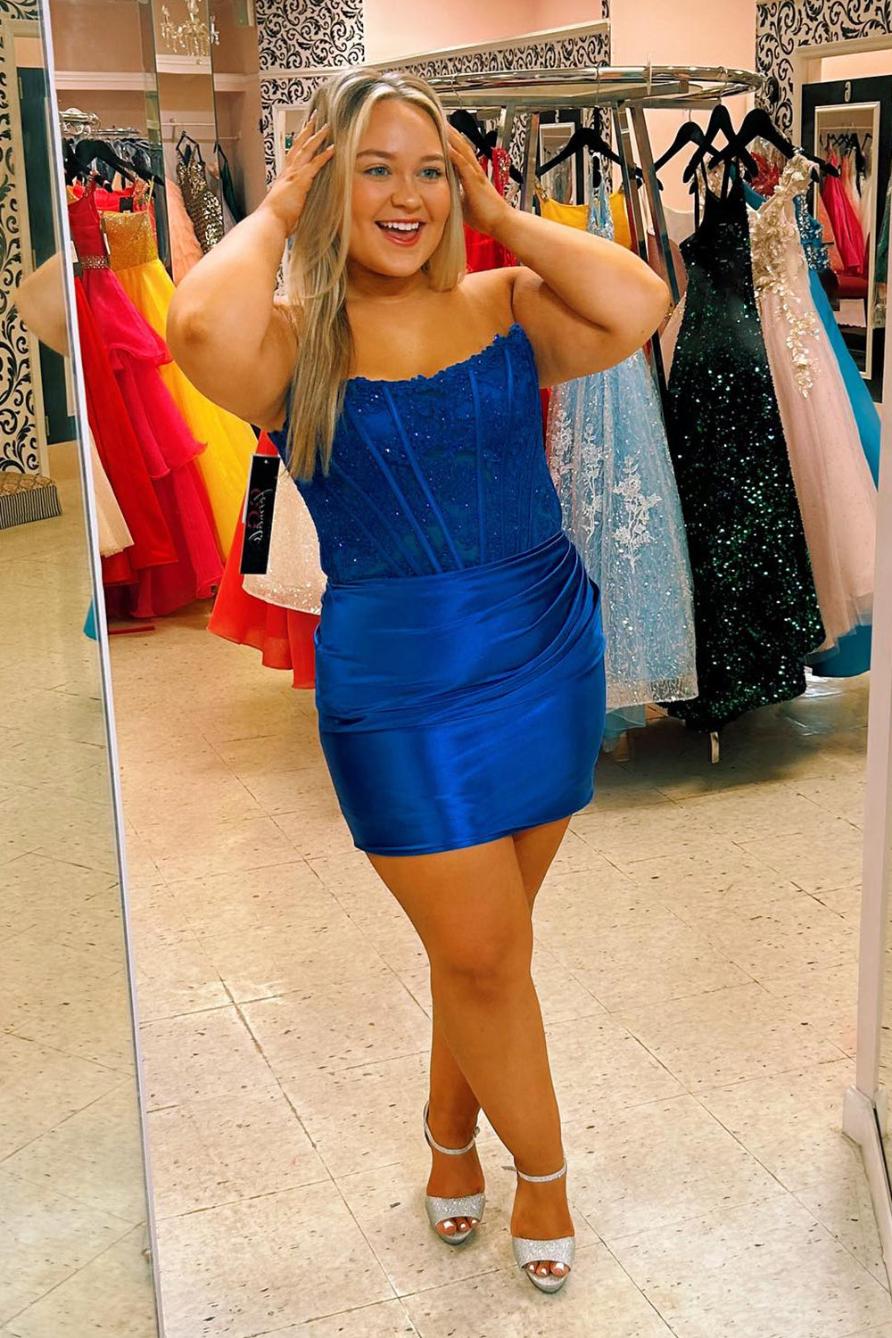 Dressystars Dark Green Homecoming Dress Strapless Satin Corset Tight Short Prom Dress (Gloves not Included)