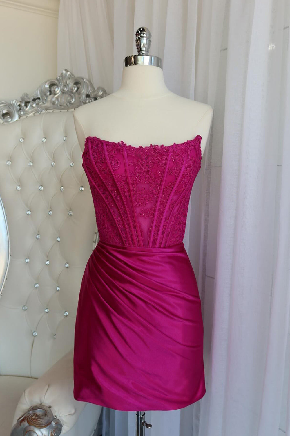 Dressystars Dark Green Homecoming Dress Strapless Satin Corset Tight Short Prom Dress (Gloves not Included)