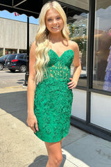 Dressystars Dark Green Homecoming Dress Tight Short Prom Dress with Appliques