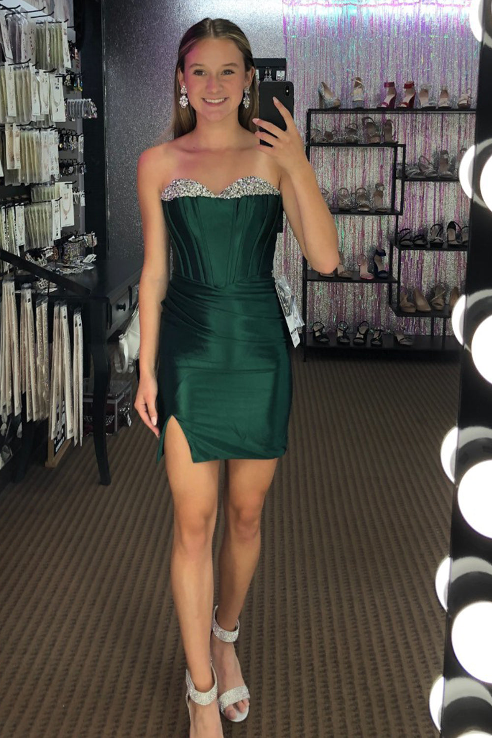 Dressystars Dark Green Homecoming Dress Tight Short Satin Prom Dress