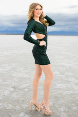Dressystars Dark Green Long Sleeves Homecoming Dresses V-Neck Short Tight Cocktail Dresses
