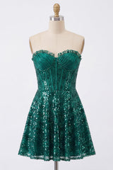 Dressystars Dark Green Strapless Corset A-Line Short Homecoming Dress