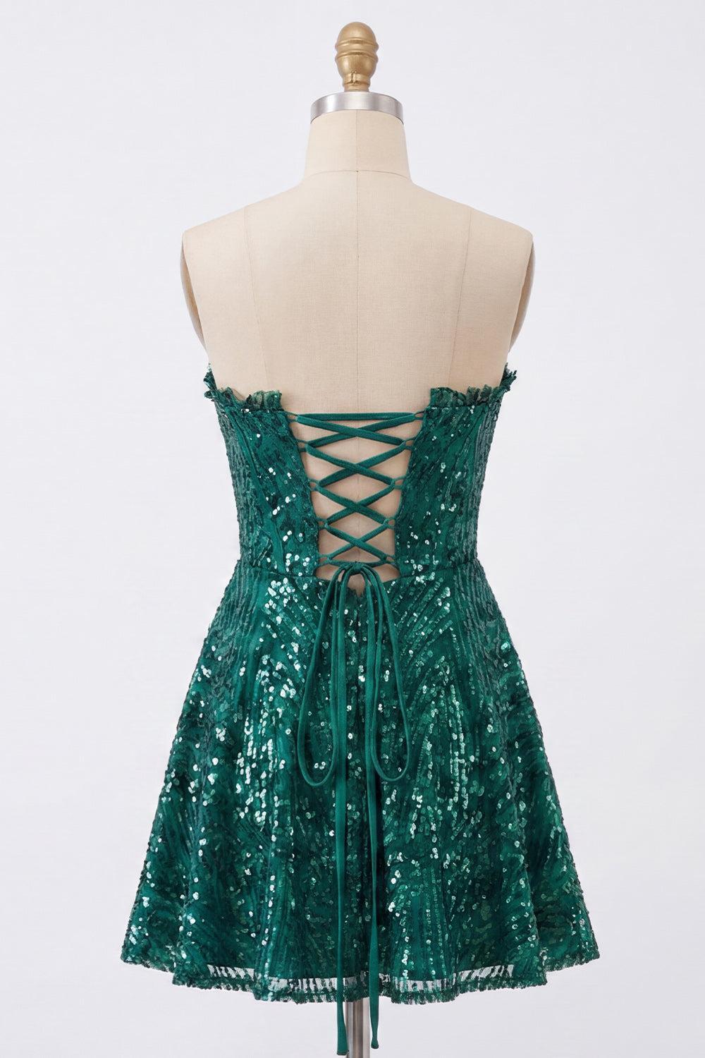 Dressystars Dark Green Strapless Corset A-Line Short Homecoming Dress