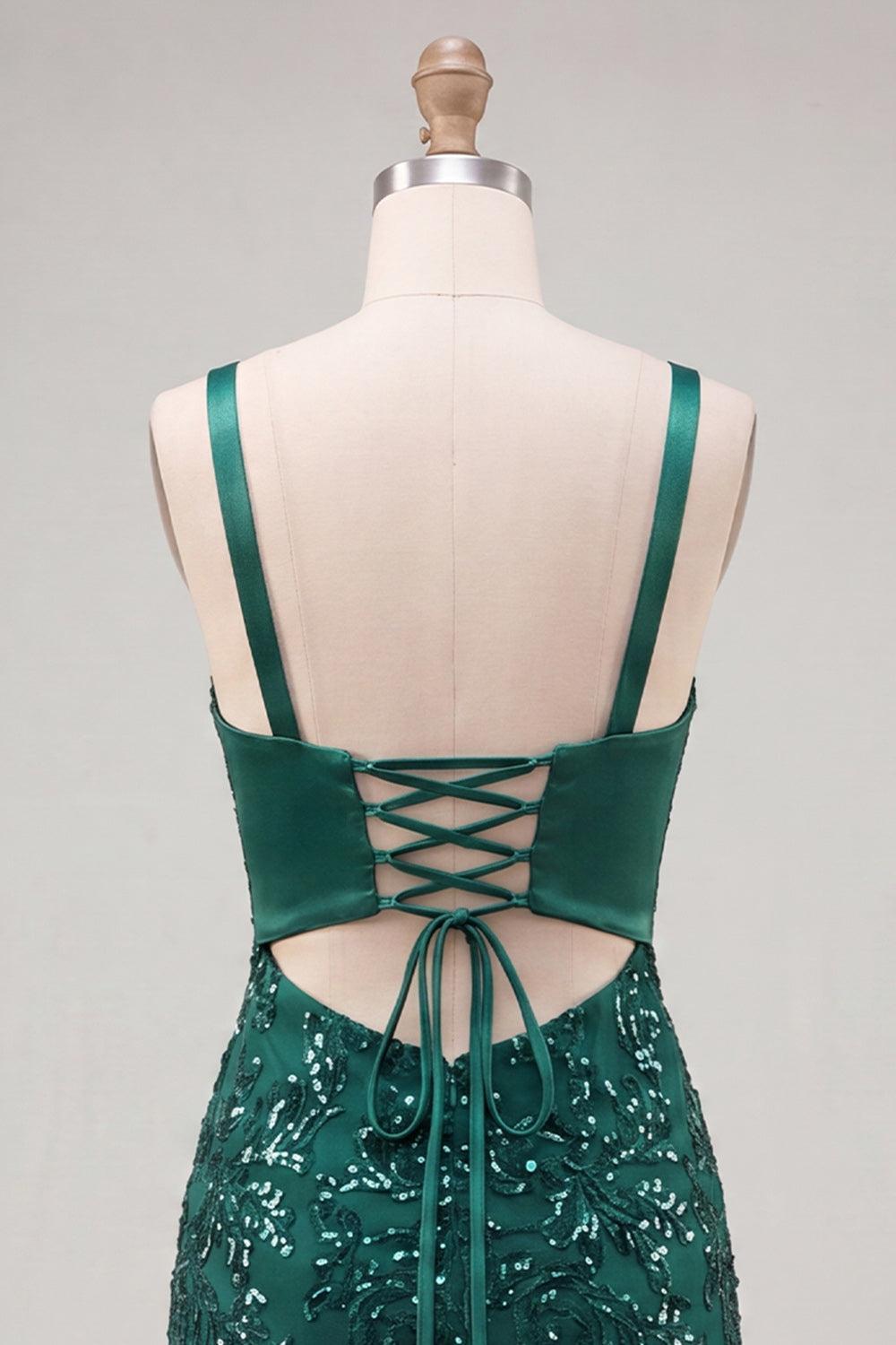 Dressystars Dark Green Tight Sequin Short Homecoming Dress with Bow