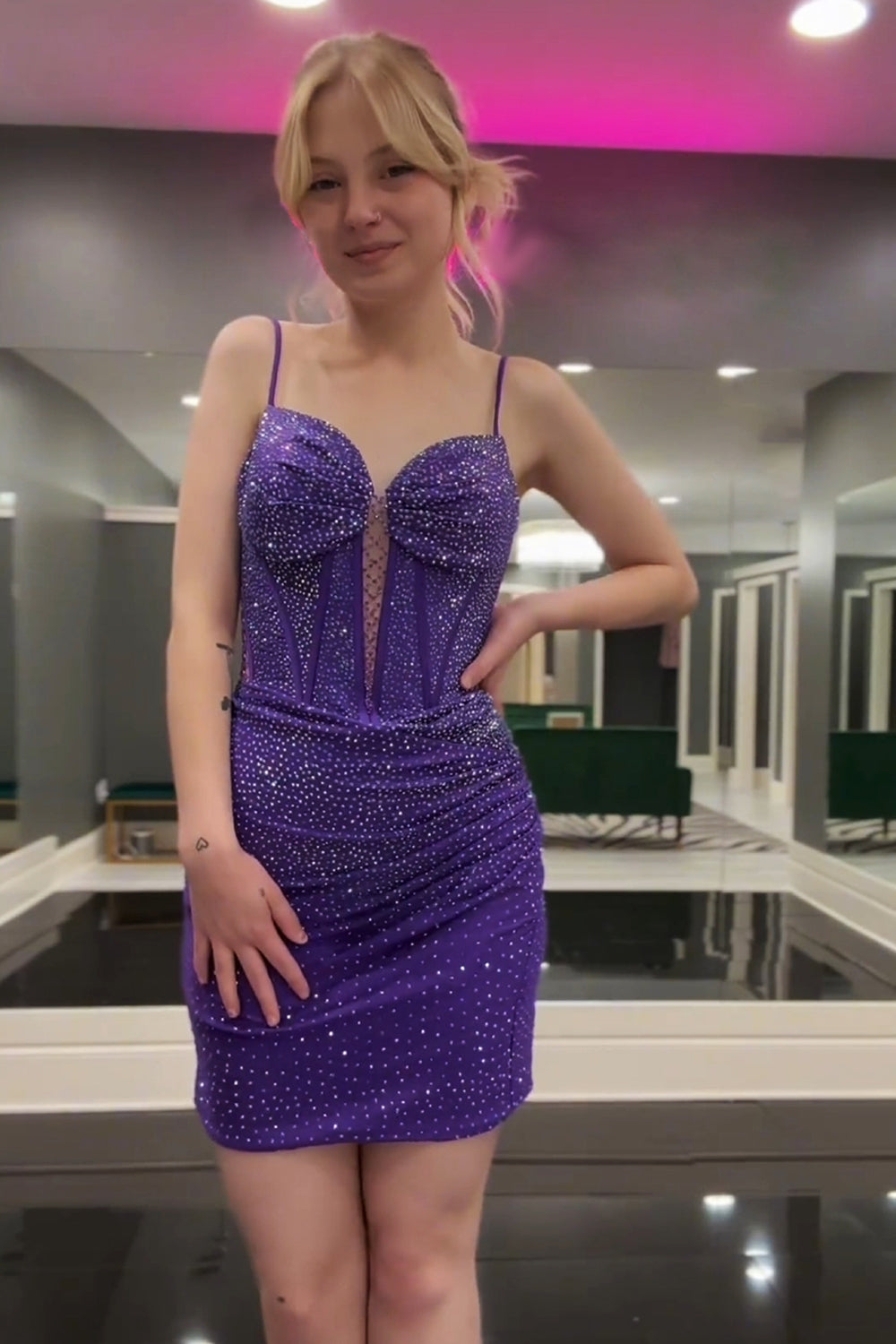 Dressystars Dark Purple Homecoming Dress Corset Tight Short Prom Dress With Beadings