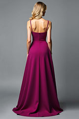 Dressystars Dark Purple Wedding Guest Dress A Line V-Neck Satin Long Formal Dress With Ruffles