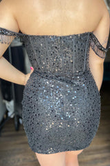 Dressystars Dark Red Homecoming Dress Beaded Corset Sequin Fringed Tight Prom Dress