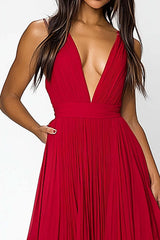 Dressystars Deep V-Neck Chiffon A Line Red Wedding Guest Dress Long Formal Dress