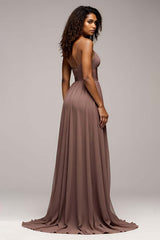 Dressystars Deep V-Neck Chiffon Dusk Long Formal Dress With Slit
