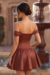 Dressystars Desert Rose A-Line Satin Short Homecoming Dress with Bow