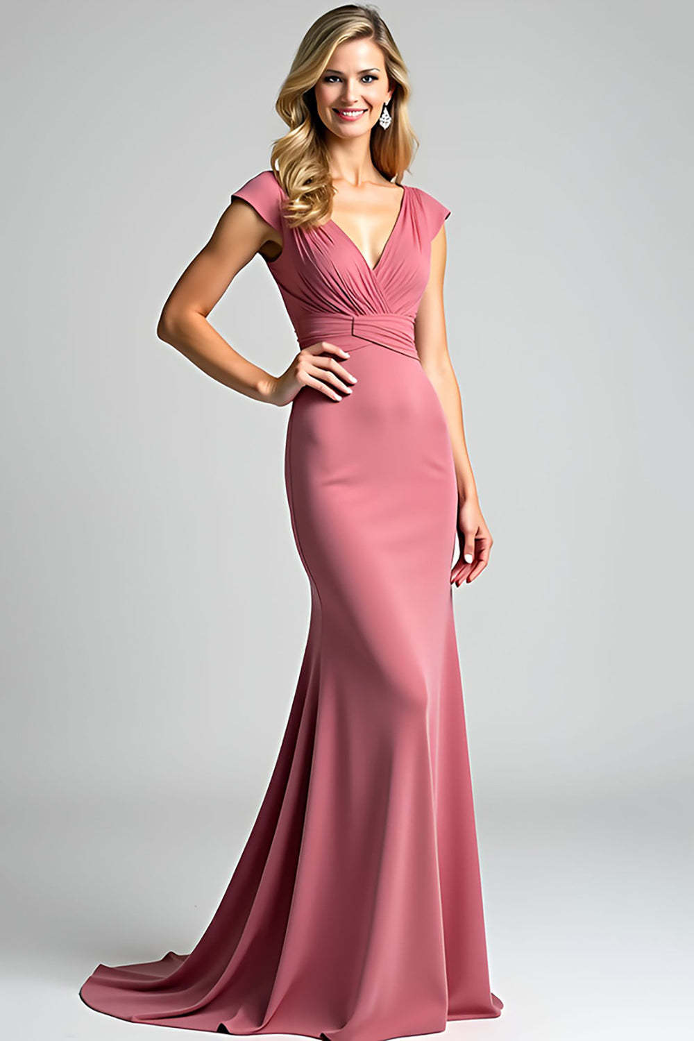 Dressystars Desert Rose Mermaid V-Neck Long Ruched Formal Dress