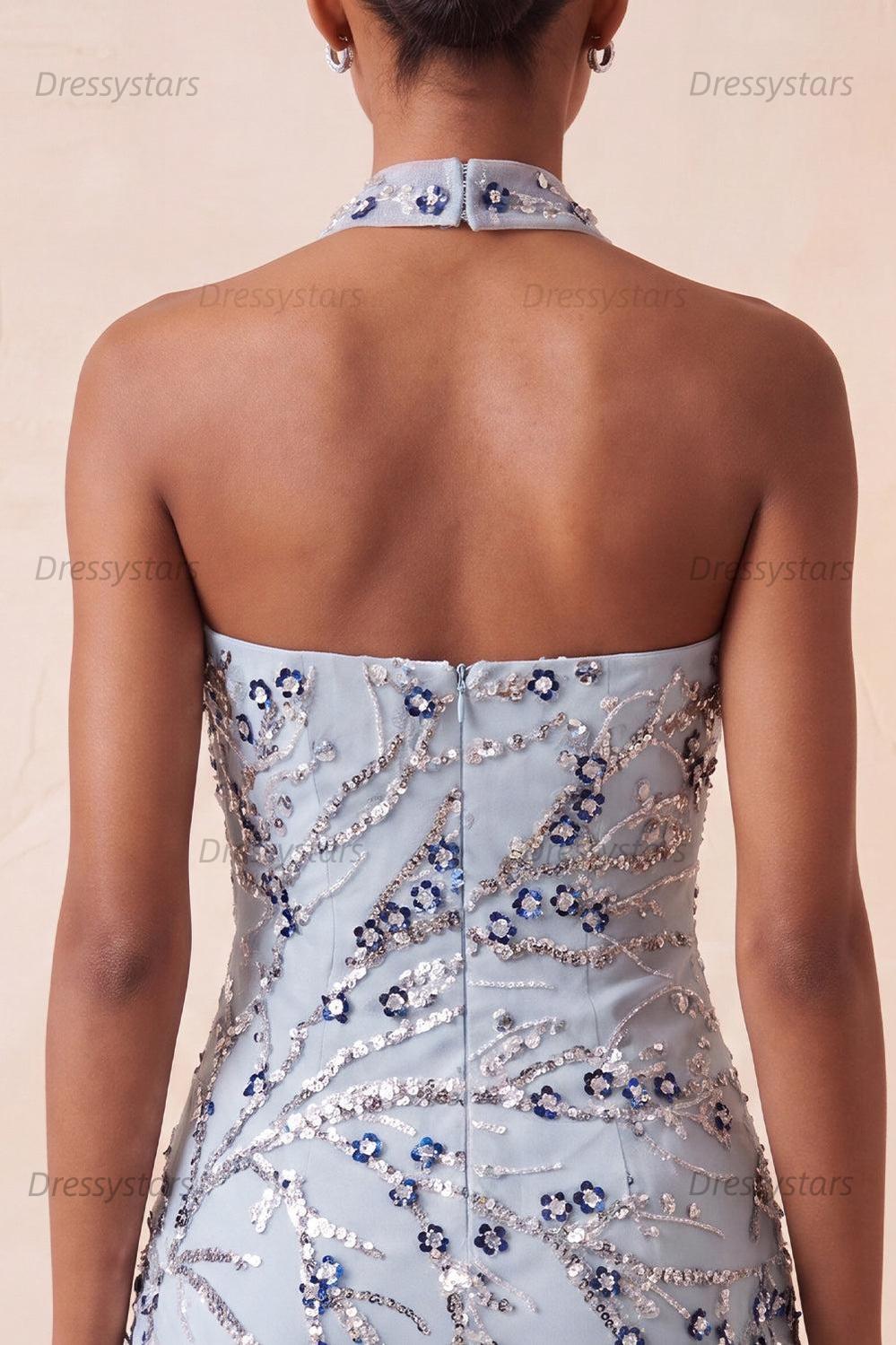 Dressystars Dusty Blue Floral Fringed Sequins Tight Short Homecoming Dress