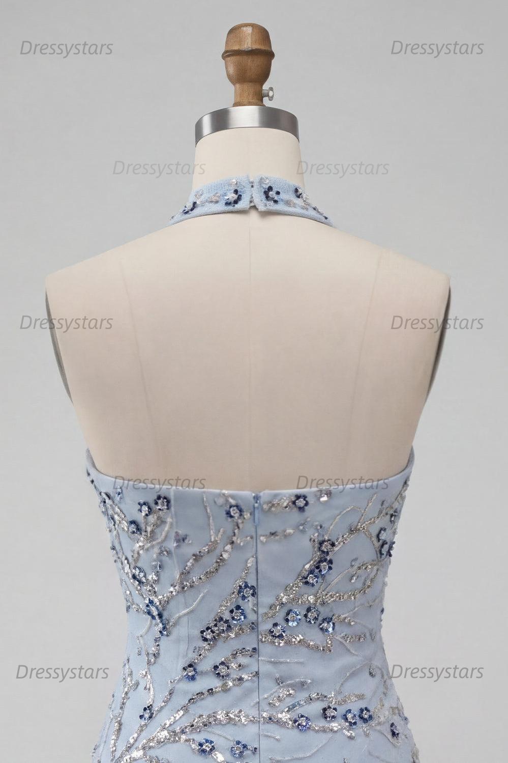Dressystars Dusty Blue Floral Fringed Sequins Tight Short Homecoming Dress