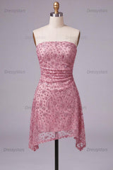 Dressystars Dusty Rose Beaded Ruched Strapless Short Homecoming Dress