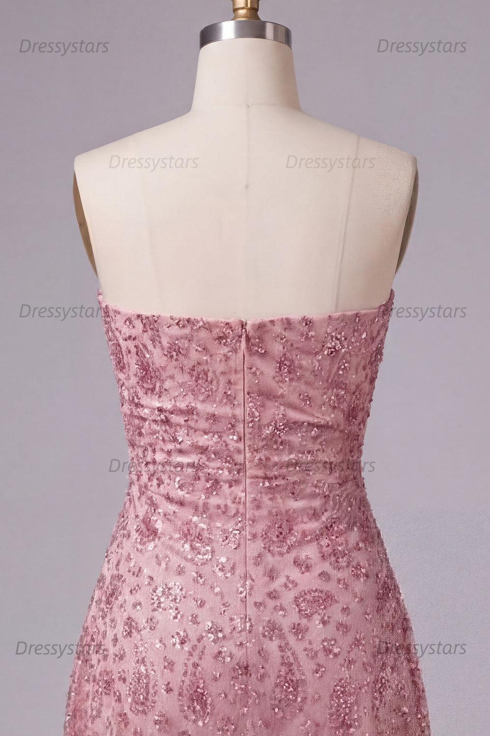 Dressystars Dusty Rose Beaded Ruched Strapless Short Homecoming Dress