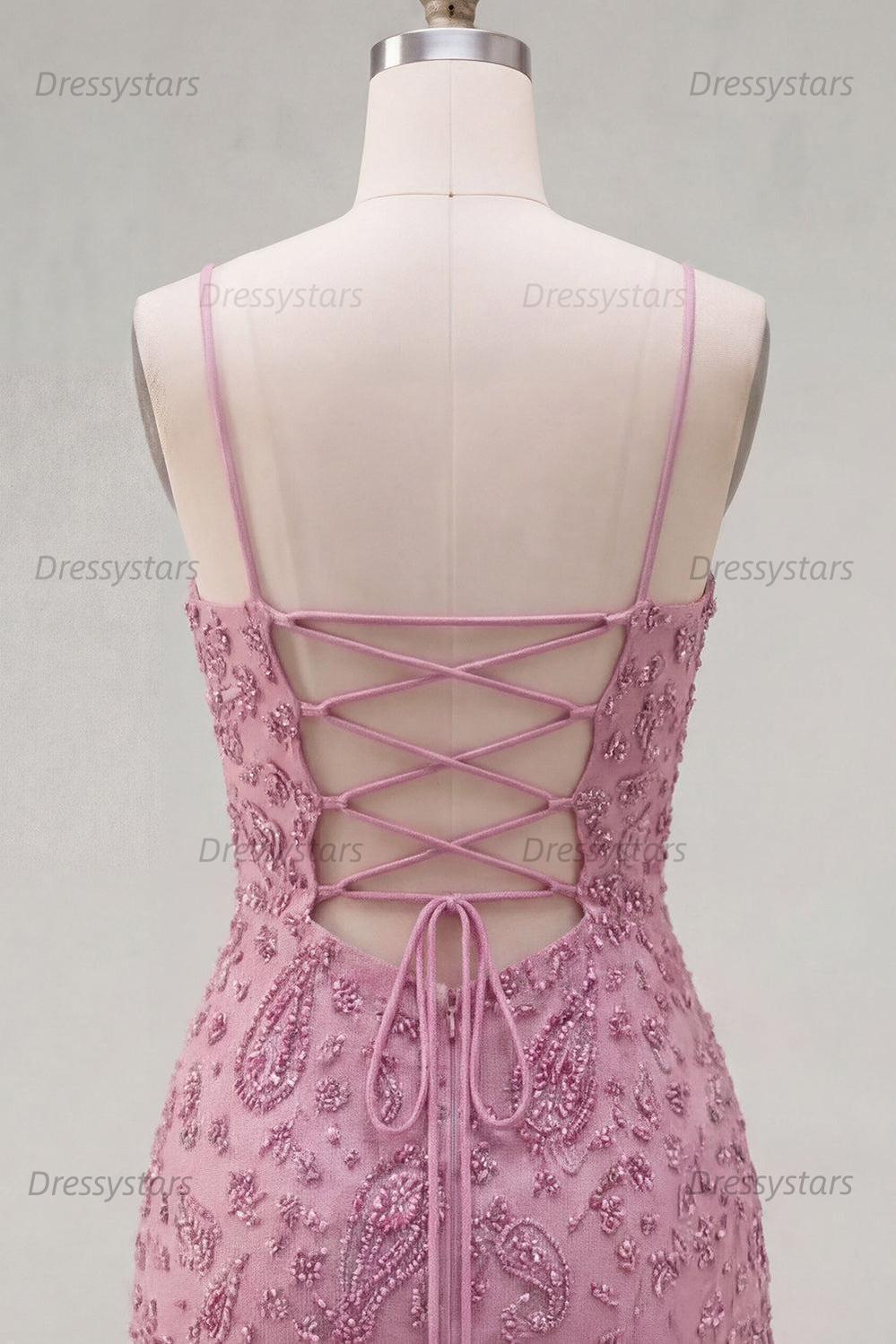 Dressystars Dusty Rose Beaded Ruched Tight Cowl Neck Short Homecoming Dress
