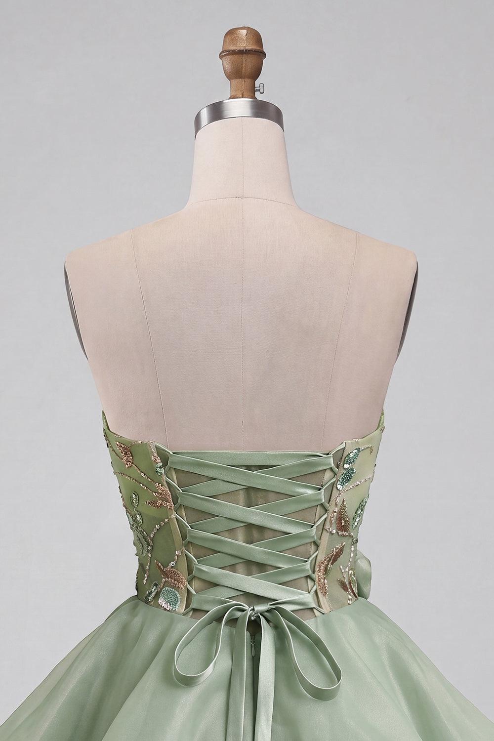 Dressystars Dusty Sage Beaded A Line Corset Short Homecoming Dress with 3D Flowers