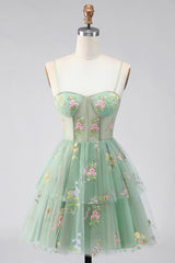 Dressystars Dusty Sage Floral Corset A-Line Short Homecoming Dress with Ruffles