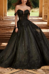 Dressystars Elegant A Line Off the Shoulder Chapel Train Satin Tulle Wedding Dress with Lace
