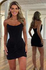 Dressystars Elegant Black Strapless Satin Tight Corset Short Homecoming Dress