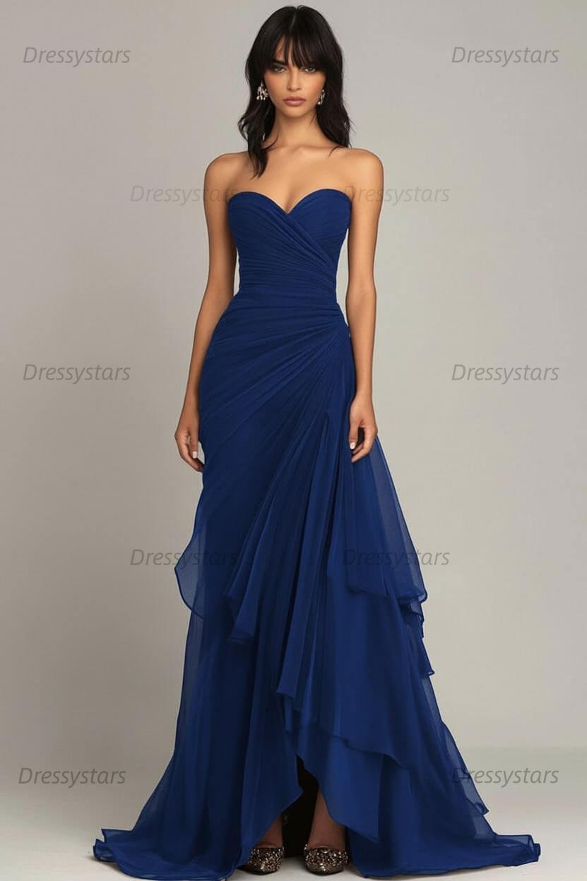 Dressystars Elegant Sweetheart Ruched Dark Brown Long Formal Dress With Ruffles