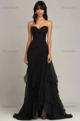 Dressystars Elegant Sweetheart Ruched Dark Brown Long Formal Dress With Ruffles