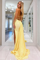 Dressystars Fashion Forward Deep V-Neck Mermaid Style With Flowing Satin And Slit Prom Dress Formal Evening Gown