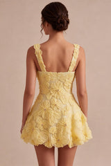 Dressystars Floral A Line Beaded Light Yellow Bubble Short Homecoming Dress
