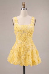 Dressystars Floral A Line Beaded Light Yellow Bubble Short Homecoming Dress